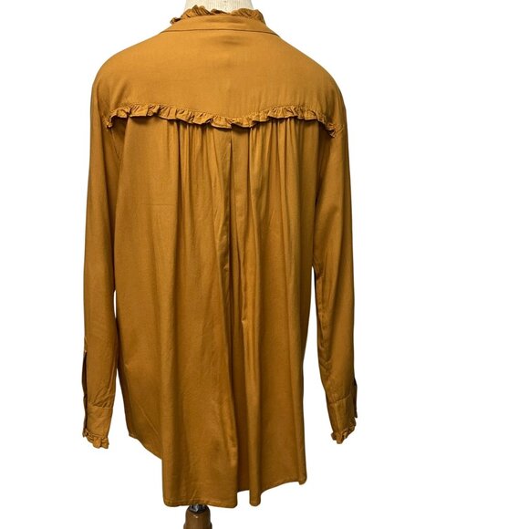 LARGE Sundance Gold Long Sleeve VNeck Ruffled Shirt Blouse - Picture 5 of 12